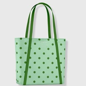 Clinique x Kate Spade Shopping Shoulder Travel Tote Large Green Dot Bag